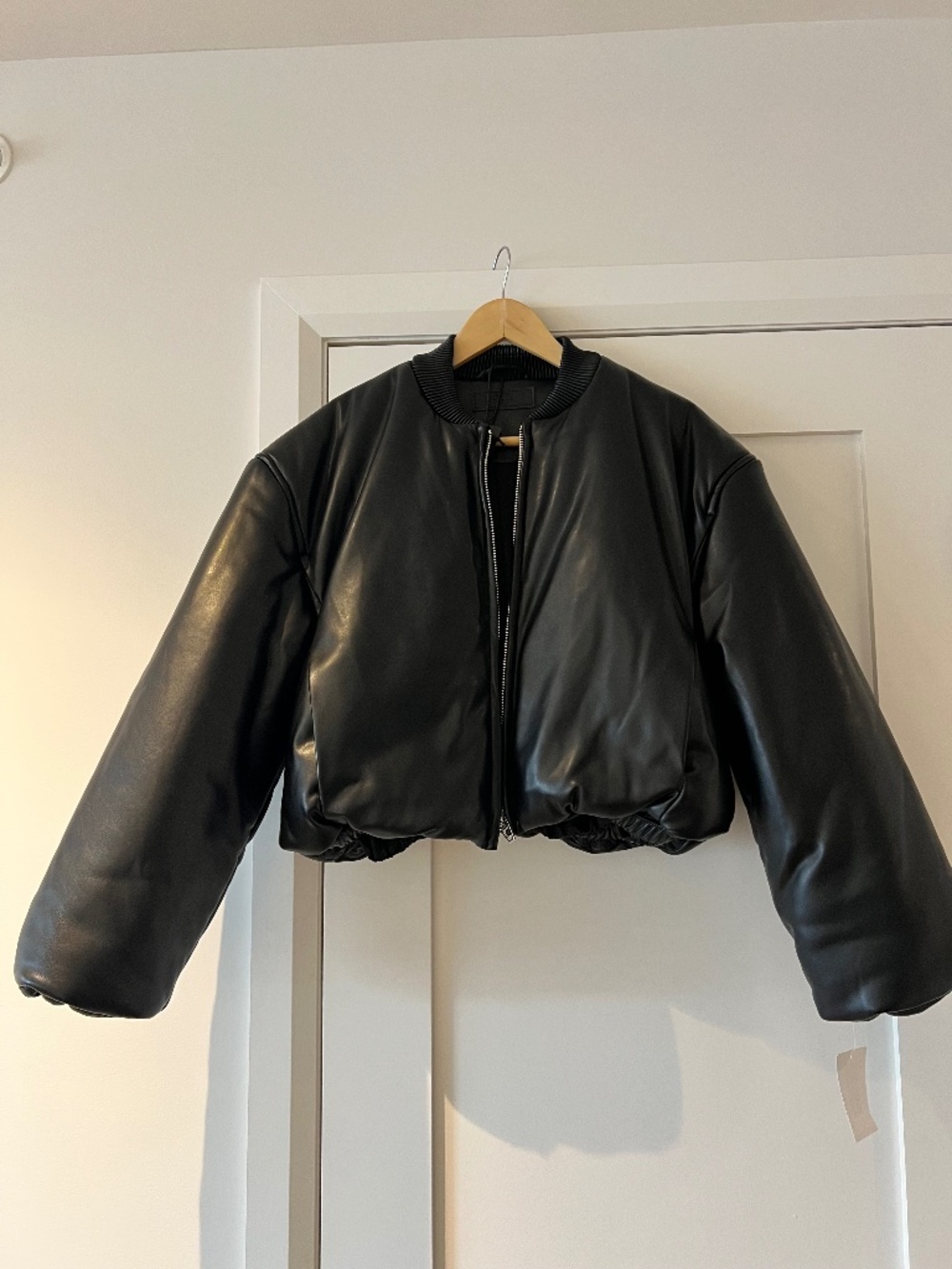 BLANKNYC Black Faux Leather Oversized Puffer Bomber Jacket